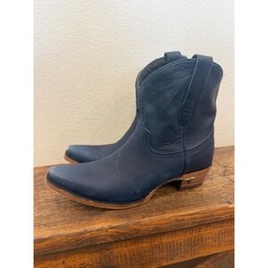 Lane Emma Jane Navy Blue Leather Western Snip Toe Ankle Boots Womens 8.5